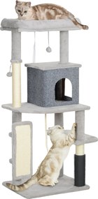 PawHut Kaparófa 132 cm Macskafa Macska Bújóval, Játék Gömbbel, Sisakos Kaparóoszlopokkal, 6 kg-ig Terjedő Macskák Számára, Világosszürke | Aosom