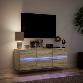 sonoma tölgy színű fali TV-szekrény LED-ekkel 130x31x45 cm