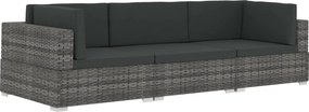 vidaXL 3 részes szürke polyrattan kerti kanapészett párnákkal