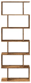 6 szintes antik fa színű fa elválasztó könyvespolc 70x24x193 cm