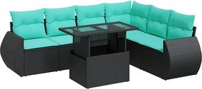 vidaXL 7 részes fekete polyrattan akácfa kerti ülőgarnitúra párnával