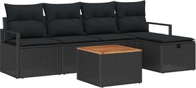 vidaXL Kerti Kanapé Szett párnával tárolóval 6 pcs Fekete polirattan
