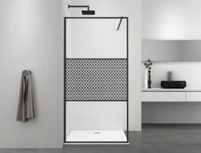 SMART zuhanyfal, részben mintás üveggel, matt fekete, 100 cm