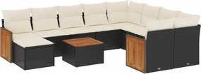 vidaXL 11 részes fekete polyrattan kerti ülőgarnitúra párnákkal
