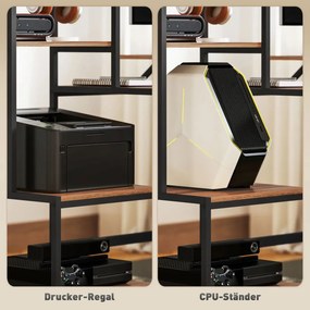 HOMCOM Íróasztal monitorállvánnyal, szintes polccal, Ipari Design, barna