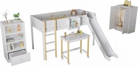 Tetőtéri ágy, emeletes ágy 90x200cm szekrény könyvespolc