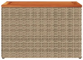2 db bézs polyrattan és tömör fa kerti kisasztal 55x34x37 cm