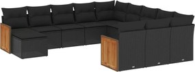 vidaXL 12 részes fekete polyrattan kerti ülőgarnitúra párnákkal