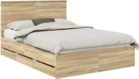 vidaXL Ágykeret fiókkal tárolóval Sonoma tölgy 140 x 190 cm Mérnöki Fa