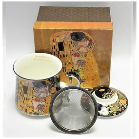Klimt porcelán teás bögre tetővel és fémszűrővel A Csók