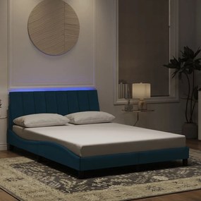 kék bársony ágykeret LED-világítással 120 x 200 cm
