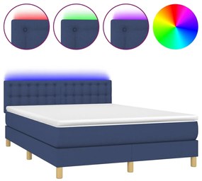 kék szövet rugós és LED-es ágy matraccal 140x190 cm