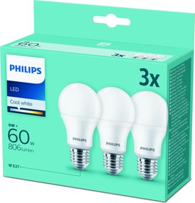 3x Led izzó E27 A60 8W 60W 806lm 4000K semleges Philips 8718699694944