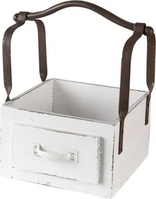 Fehér fa retro doboz fogantyúval 24x19x28 cm