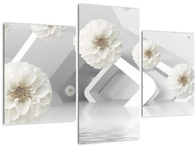 Absztrakt kép fehér virágokkal (90x60 cm)