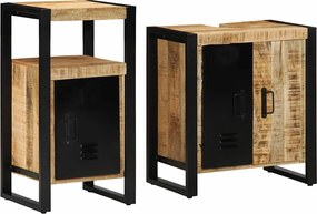 Fürdőszoba bútor szett 2 pcs Barna és fekete Tömör Mangófát
