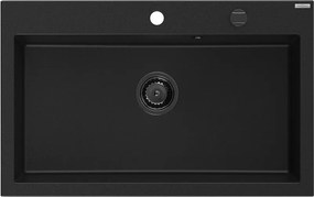 Mexen Elix gránit mosogató 1 rekeszes, 800 x 500 mm, fekete, fekete szifon - 6527801005-77-B