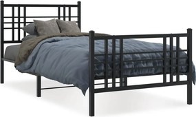 vidaXL fekete fém ágykeret fej- és lábtámlával 90 x 190 cm