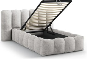 Szürke kárpitozott ágyneműtartós egyszemélyes ágy ágyráccsal 90x200 cm Lupine – Micadoni