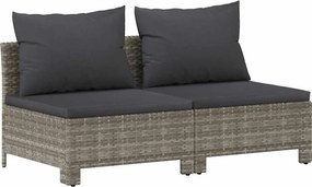 vidaXL 2 személyes szürke polyrattan kerti kanapé párnákkal