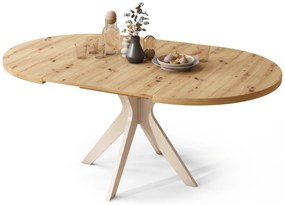 Mazzoni RENZO Artisan Tölgy/bézs láb (pezsgő) - KEREK ASZTAL Ø110 180 cm-re BŐVÍTHETŐ | A KONYHÁBA ÉTKEZŐBE NAPPALIBA RETRO