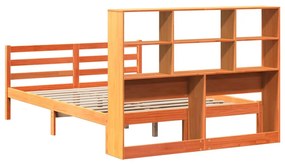 vidaXL viaszbarna tömör fa könyvespolcos ágy matrac nélkül 140 x 200cm