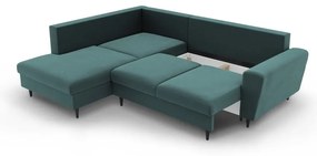 Petróleum színű bársony kinyitható tárolóhelyes sarokkanapé (bal oldali-L alakú) Kyoto – Cosmopolitan Design