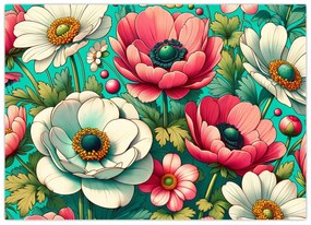 Kép - Virágok kék háttéren (70x50 cm)