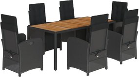 vidaXL 7 részes fekete polyrattan kerti étkezőgarnitúra párnával