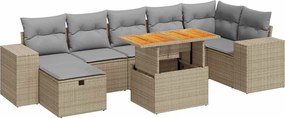 vidaXL 5 részes bézs polyrattan és akácfa kerti ülőgarnitúra párnákkal