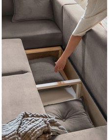 Világosbarna kordbársony kinyitható sarokkanapé (bal oldali) Lazy Lukka – Miuform