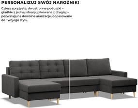 Etna U alakú sarokkanapé, 1 ágyneműtartóval, szövet anyag, univerzális oldal, bonell töltet, szürke
