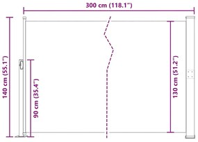 szürke behúzható oldalsó napellenző 140 x 300 cm