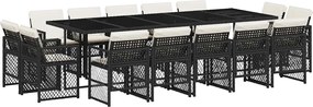vidaXL 15 részes fekete polyrattan kerti étkezőgarnitúra párnákkal