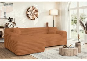Terrakotta színű kordbársony sarokkanapé (bal oldali-heverő résszel) Martin – Ropez