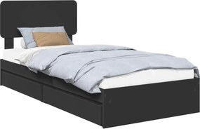 vidaXL Tárolós Ágy fejtámlával fiókkal Fekete 90 x 190 cm Faanyag