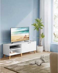 TV szekrény, 2 ajtóval, polcokkal, fehér 140x40x45cm