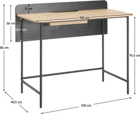 Számítógépasztal, tölgy/fekete, KOMPUS