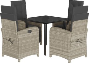 vidaXL 5részes világosszürke polyrattan kerti étkezőgarnitúra párnával