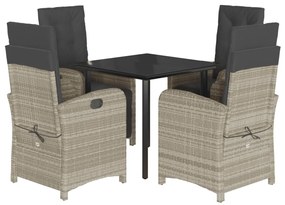 vidaXL 5részes világosszürke polyrattan kerti étkezőgarnitúra párnával