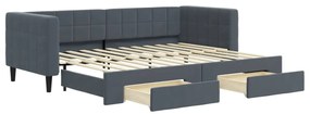 sötétszürke kihúzható bársony heverő fiókkal 80 x 200 cm