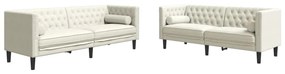 2 részes krémszínű bársony Chesterfield kanapészett párnákkal