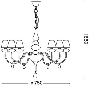 Ideal Lux - Csillár láncon BLANCHE 6xE14/4W/230V átm. 75 cm fekete