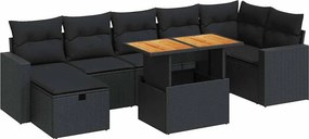 vidaXL 5 részes fekete polyrattan akácfa kerti kanapészett párnákkal