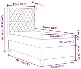 Rugókaltal ágy matraccal Sötétszürke 90x200 cm Bársony