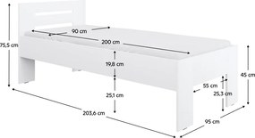 Ágy, 90x200, fehér, BASIS