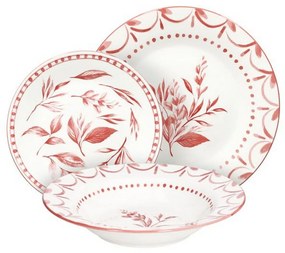 Korall piros fehér virágos 18 részes porcelán étkészlet Tognana LOIRA CORAL