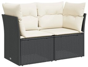 2 személyes fekete polyrattan kerti kanapé párnával