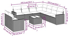 10 részes világosszürke polyrattan kerti ülőgarnitúra párnákkal