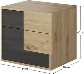 Hálószoba szett (szekrény+ágy+2x éjjeliszekrény), artisan tölgy/fekete norvég fenyő, BAFRA